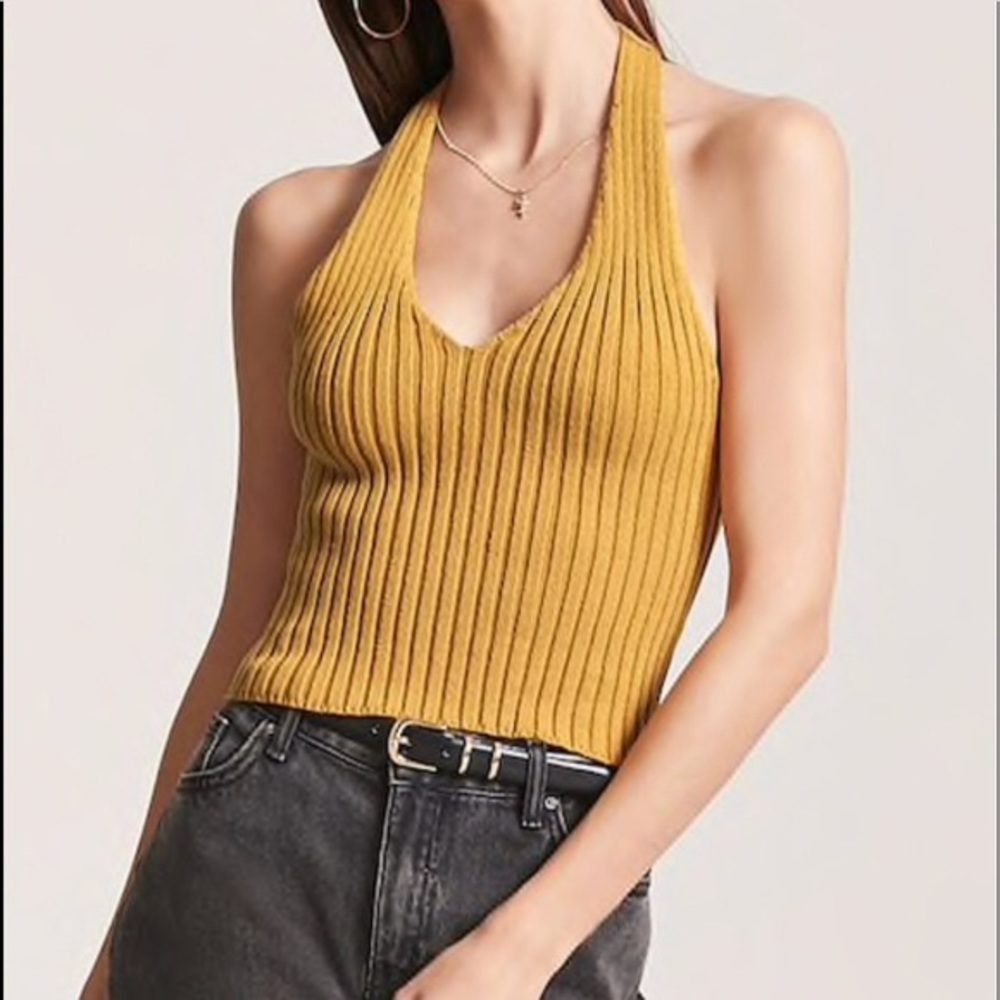BLUE Ribbed Halter Top